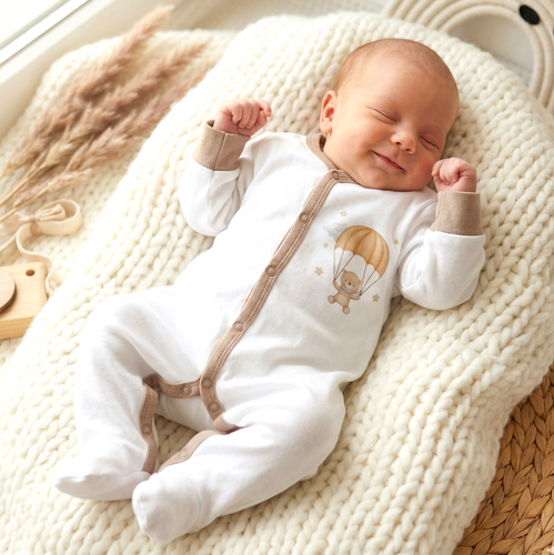 ABN-5507 Sky Journey Nini, pigiama per neonati in cotone biologico, chiusura con bottoni a pressione