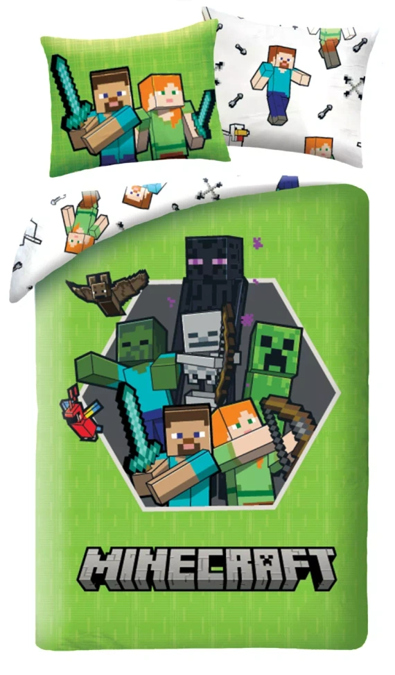 Biancheria da letto Halantex Minecraft 140x200 verde con federa 70x90