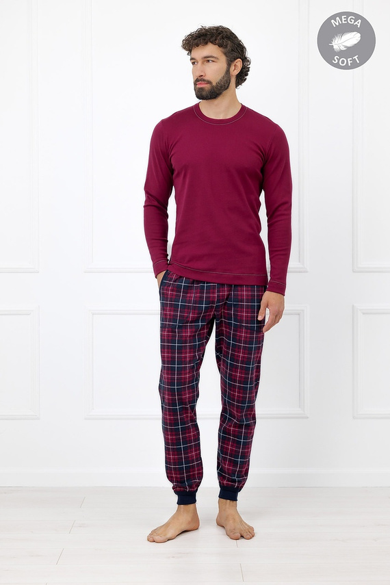 Italian Fashion Brajan Pigiama uomo Mega Soft pantaloni lunghi a quadri bordeaux