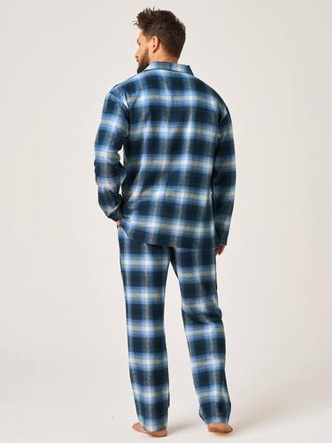 Pigiama uomo Key MNS 432 jeans in flanella 100% cotone, lunga con bottoni