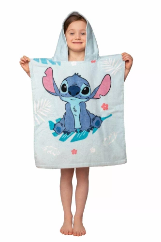 Jf24 Poncho per bambini Lilo e Stitch Asciugamano con cappuccio Disney blu Per piscina, spiaggia, bagno Jerry Fabrics