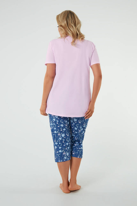 Pigiama donna manica corta, pantaloni 3/4 Moda italiana rosa/stampa