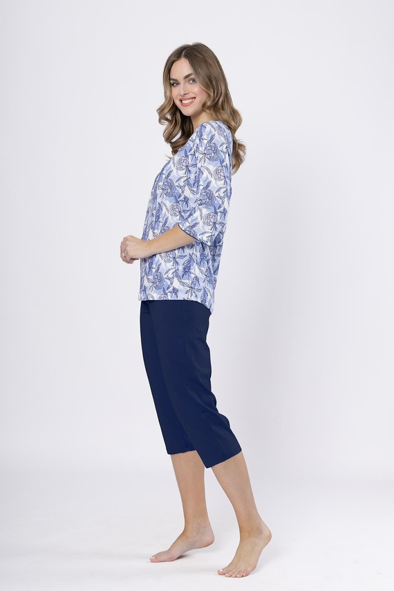 Pigiama donna Ewlin 1661 Leveza in denim-cotone, manica 3/4