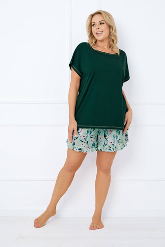 Florisa Pigiama da donna a maniche corte, pantaloni corti Moda italiana - verde scuro/stampa