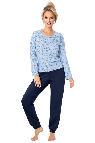 Pigiama da donna Donna Star Long blu scuro - cotone, manica lunga, confezionato in busta di plastica