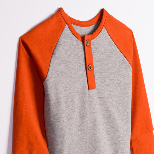 228138 Nicol FARMA Maglia Henley raglan bambino grigia ruggine cotone
