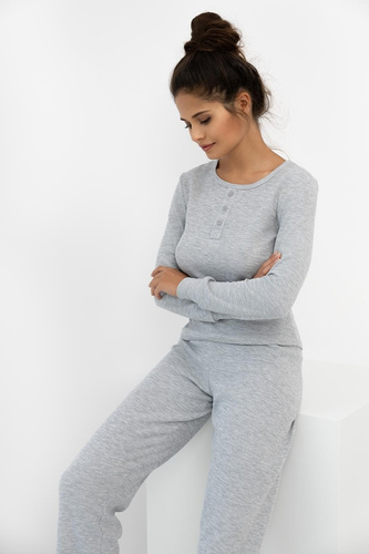 Pigiama da donna Jade Sensis - grigio, in cotone, manica lunga e pantaloni