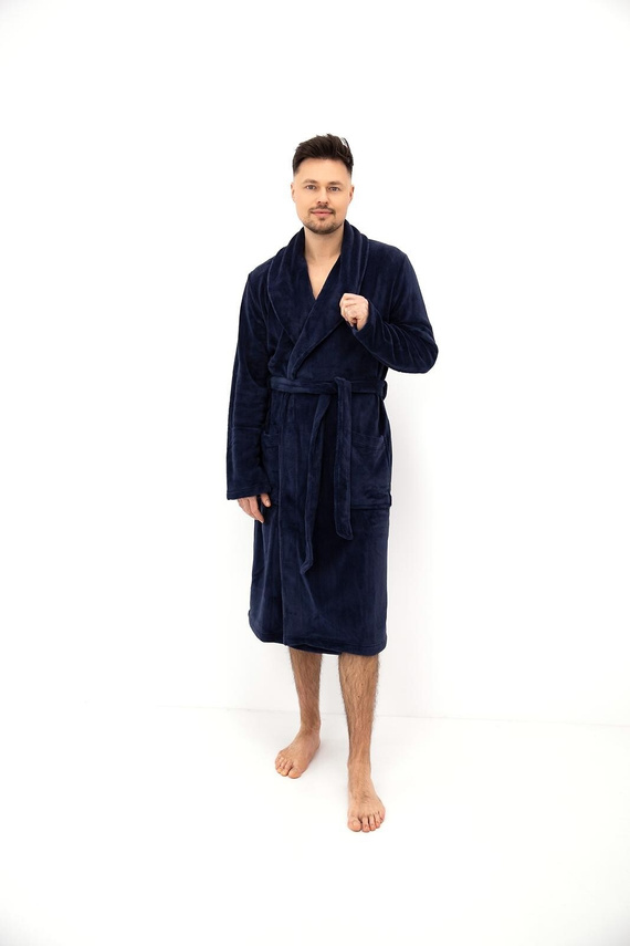 Sensis Theo Accappatoio Uomo Lungo Blu Scuro Liscio con Colletto