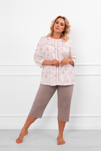 Pigiama da donna Galea - cotone, manica 3/4 e pantalone, motivo floreale Moda italiana