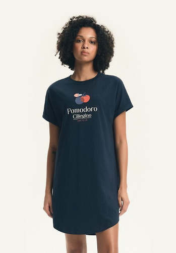 Camicia da notte da donna 45183 Estes blue , cotone, manica corta, scollatura semirotonda, vestibilità ampia