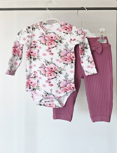 Body Bambarillo Piwonie bambina a fiori in cotone manica lunga