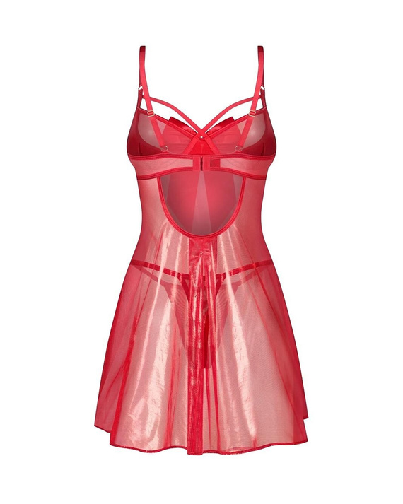 Obsessive Gifty Red Babydoll Camicia da Donna Rossa con Ferretti + Stringi