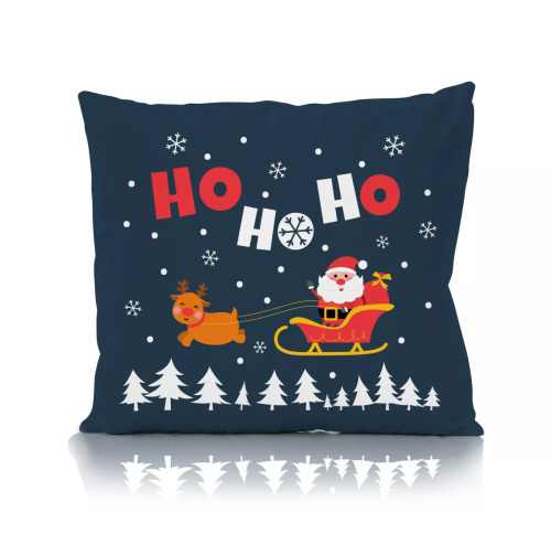 Federa decorativa natalizia Holly Jolly Faro - microfibra, blu navy con Babbo Natale e renne