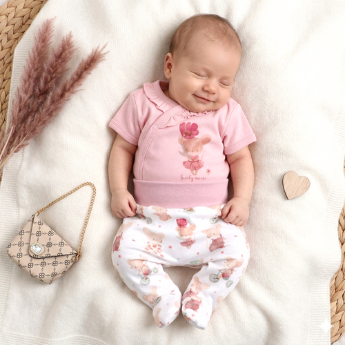 Body neonato Nini Little Mouse cotone biologico incrociato manica corta delicato