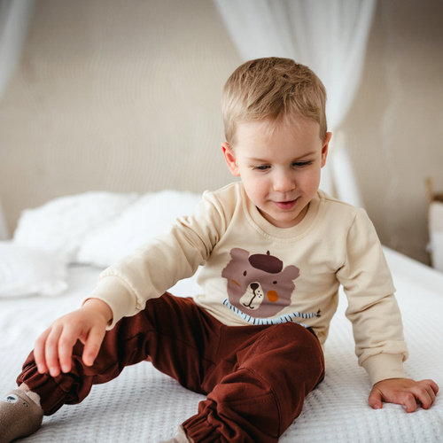 Felpa Beary Cool Eevi - beige chiaro, cotone, stampa orsetto