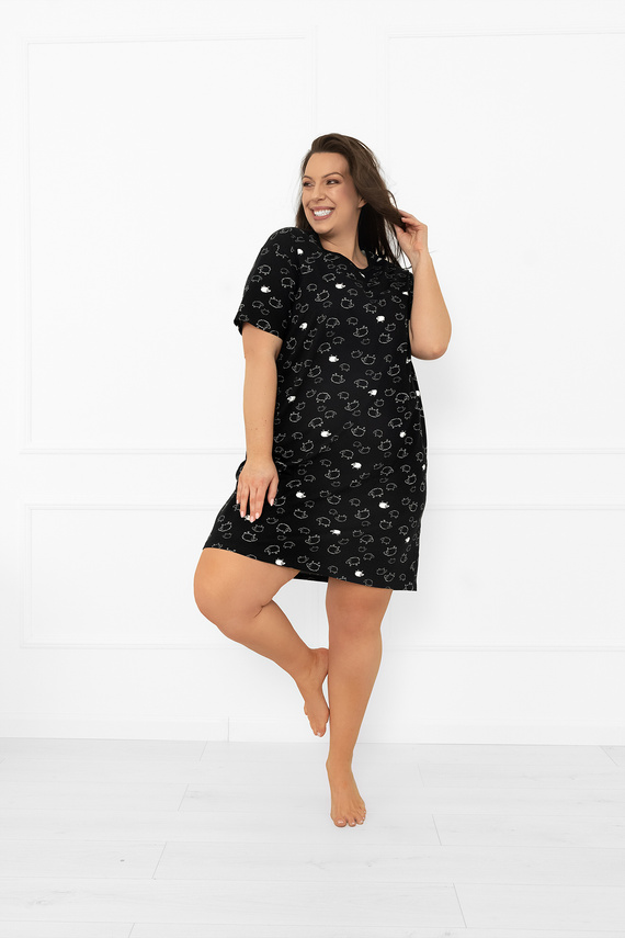 Camicia da notte da donna Bonnie - cotone MEGA SOFT, nero in montone Moda italiana