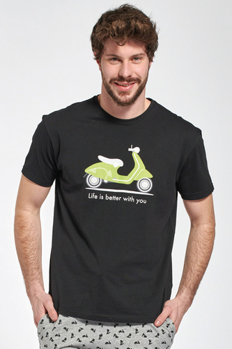 Pigiama corto Sorbetto Kenny uomo - cotone con stampa scooter, nero