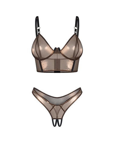Set Soranna Top & Perizoma senza cavallo Set sensuale Obsessive gold con perizoma aperto