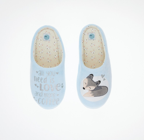 Fixy Sorbetto blu - pantofole calde da donna con suola antiscivolo e stampa