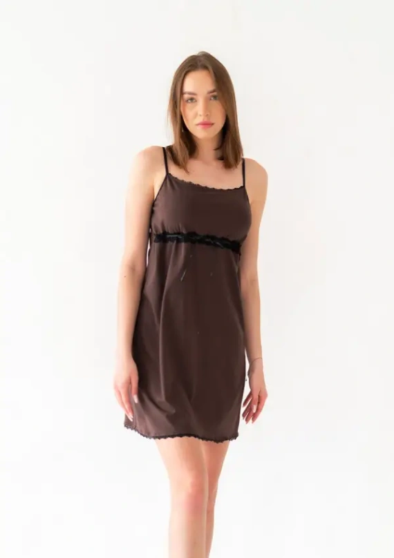 Camicia da notte Dkaren Viki 2 in cotone con pizzo - cioccolato