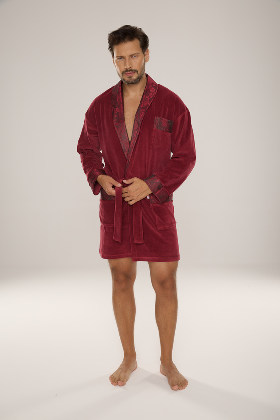866 Noble Accappatoio in velluto De Lafense da uomo - corto, elegante, in cotone - bordeaux