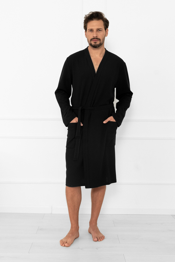 Vestaglia da uomo Bono Italian Fashion nera - con cintura, motivo in rilievo, elegante e confortevole