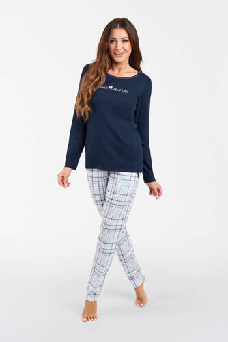 Glamour Pigiama donna manica lunga e pantaloni lunghi Italian Fashion - blu navy/stampa