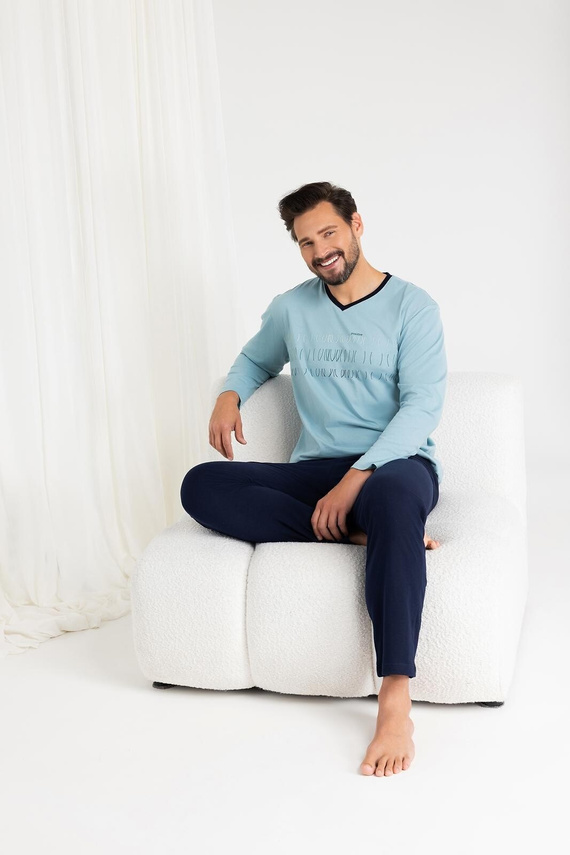 Regina 495 -pigiamino da uomo in cotone a maniche lunghe, taglio classico