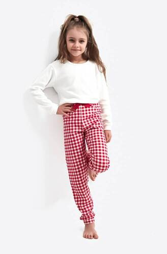 Pigiama da bambina Sensis Perfect Kids - crema e rosso