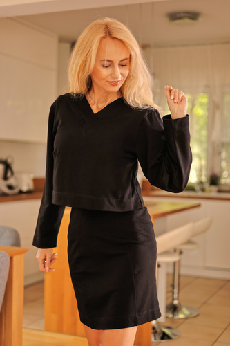Dallas - set donna: abito + blusa, 95% cotone 5% elastan | marca polacca Mirale - nero