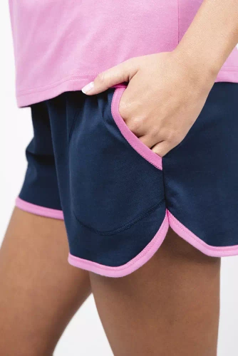 Ontega Pigiama donna manica corta, pantaloncini Moda Italiana- amaranto/blu scuro