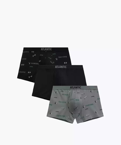 Boxer da uomo 3MH-223/25 in cotone nero-khaki, confezione da 3 pezzi, vestibilità comoda