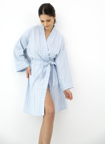 Asteria Sensis accappatoio kimono in cotone blu a righe