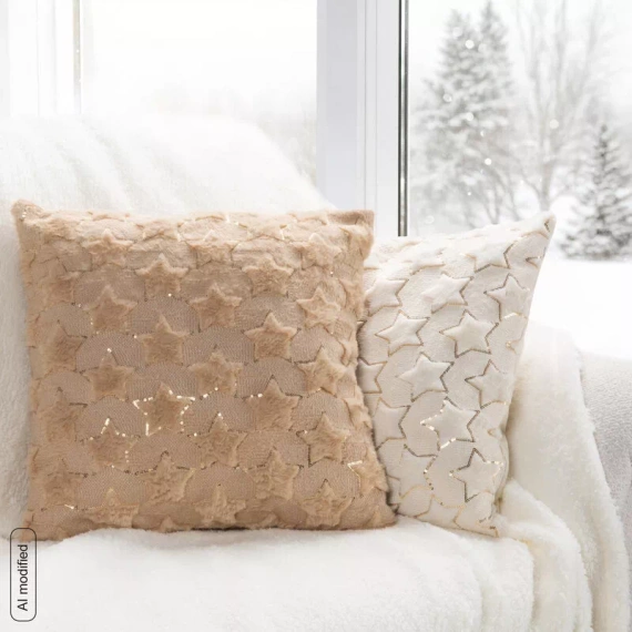 CHP308 Federa natalizia Eurofirany 45x45 con paillettes 3D stelle beige