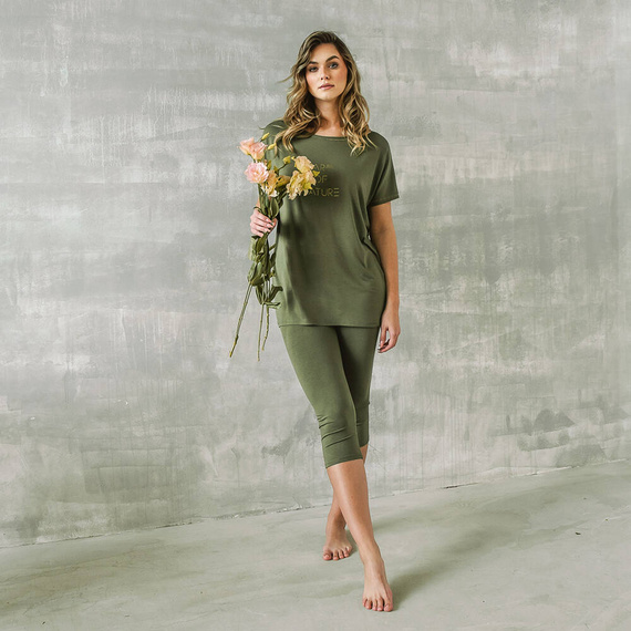Pigiama Natura Donna manica corta, pantaloni 3/4 Moda Italiana - kaki
