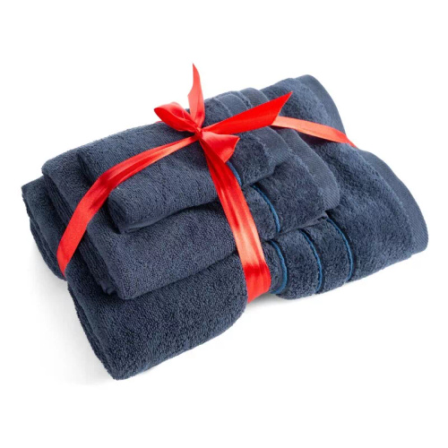 Set asciugamani Eurofirany 3 pezzi morbidi assorbenti eleganti Sibel navy