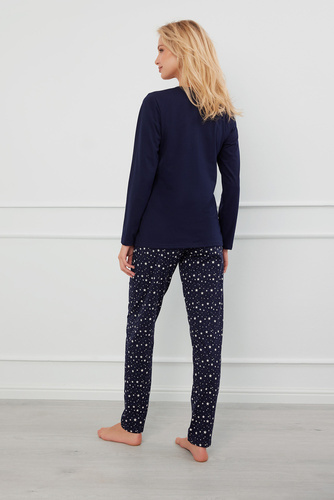 Arugia Pigiama da donna manica lunga, pantaloni lunghi Moda italiana - blu navy/stampa