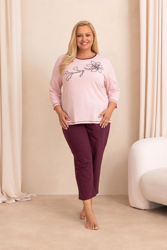 Pigiama donna Regina 4016 7/8 100% cotone manica 7/8 comfort blu