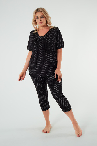 Puntini Pigiama da donna a manica corta, pantaloni 3/4 Moda italiana - nero