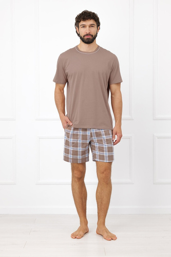 Pigiama Uomo Italian Fashion Dante Cotone Corto Pantaloncini a Quadri con Tasche cappuccino