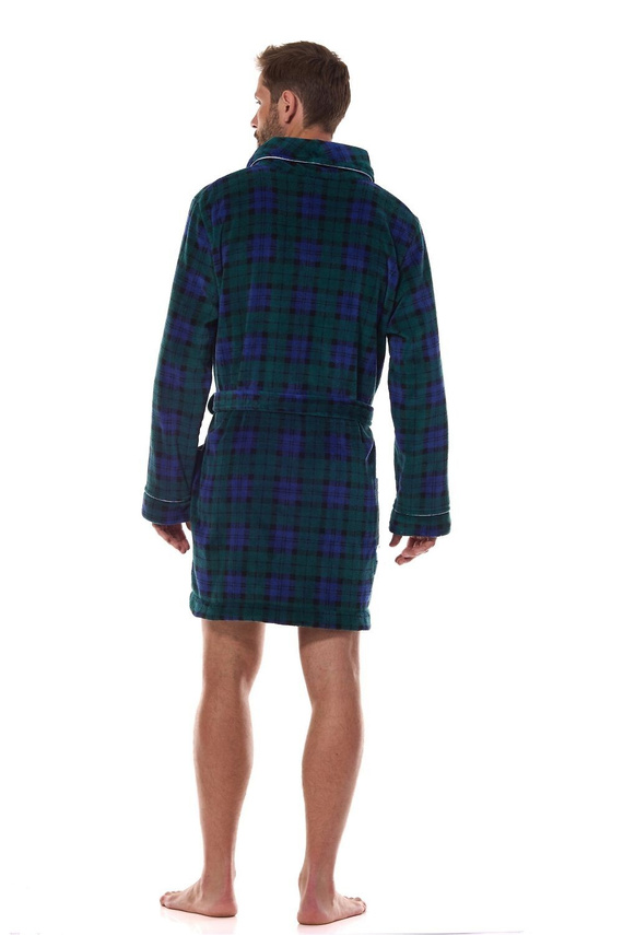 2456 BJ Accappatoio da uomo L&L blu navy - morbido, a quadri con colletto