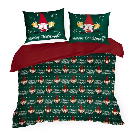 Biancheria da letto natalizia Galdor in microfibra Eurofirany con gnomi verdi e rossi, morbida, leggera e facile da curare, con chiusura a zip