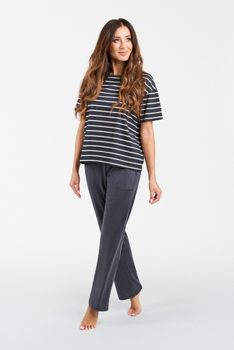 Betty Pigiama donna manica corta, pantaloni lunghi Moda italiana - stampa grafite/grafite