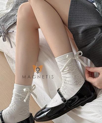 Calze Magnetis da donna CO5020 ecrù - cotone, jacquard con motivo orsetto