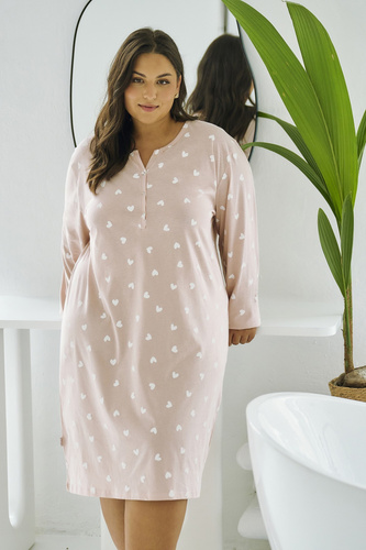 Nori 3469 Camicia da notte Taro - rosa, cotone, manica lunga, comfort notte donna