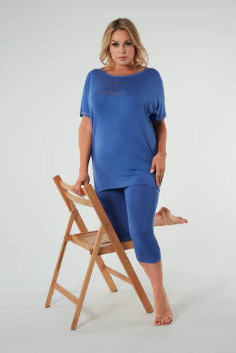 Pigiama Natura Donna manica corta, pantaloni 3/4 Moda Italiana - blu