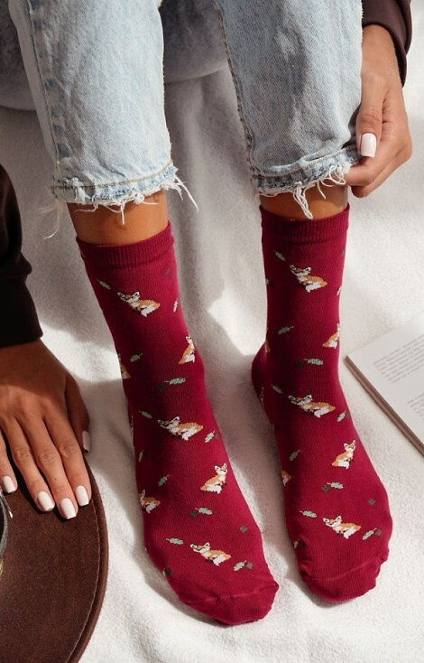 0200-182 Calze da donna Foxes and Leaves Milena - cotone - bordeaux