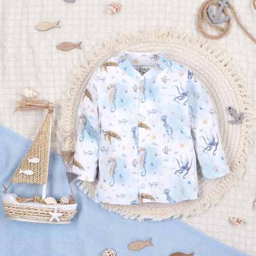 ABN-5454 Sea Of Joy Nini baby kaftan - cotone organico, chiusura con bottoni a pressione