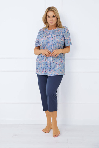 Facelia Pigiama donna manica corta, pantaloni 3/4 Moda italiana - stampa/verde