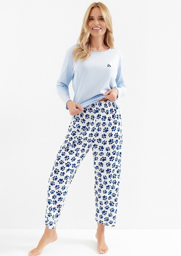 Pigiama donna Taro Zola 3511 blu - cotone, con stampa di cani e pantaloni 7/8